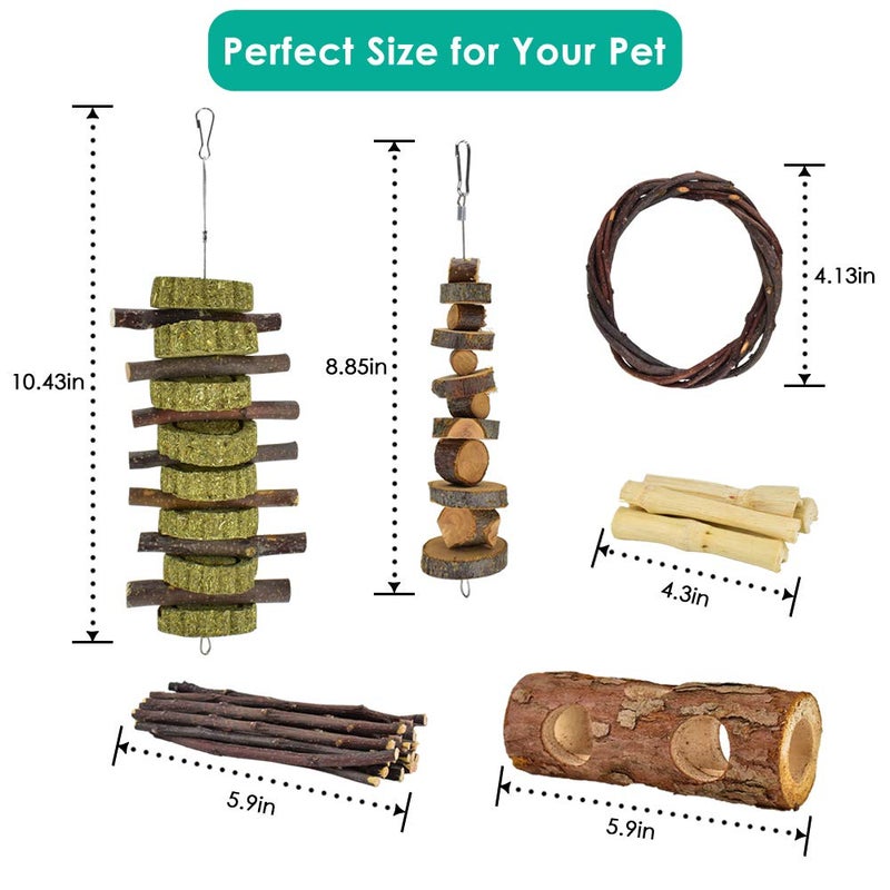 ERKOON New 12 Pack Hamster Chew Toys Gerbil Rat Guinea Pig Chinchilla Chew Toys Accessories, Natural Wooden Dumbbells Exercise Bell Roller Teeth Care Molar Toy for Rabbits Bird Rabbits Hamster Gerbil - Image 2